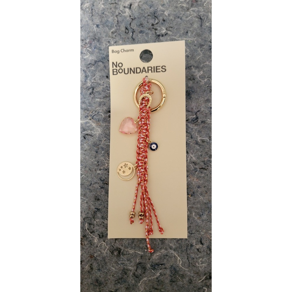 No Boundaries Moto Bag Strap 6 inch 4 Charms Red, white, and Gold Weave NWT